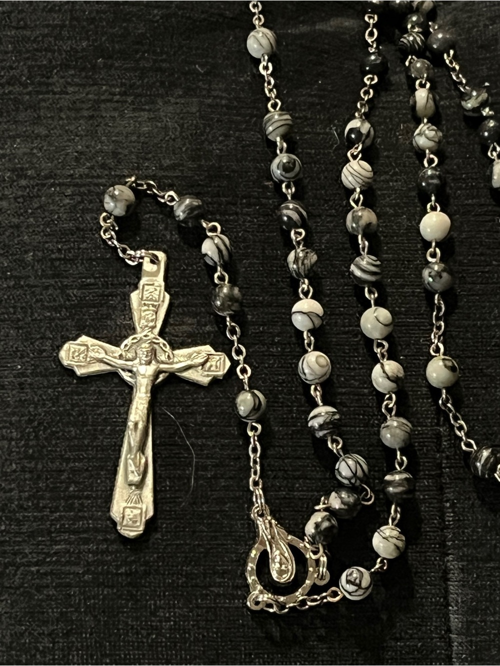 Rosary vintage black onyx Smokey quartz Catholic religious holy - Picture 6 of 9